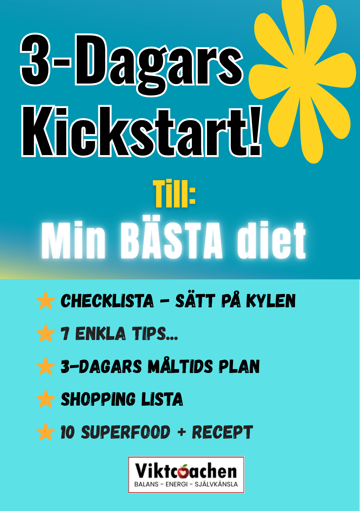 3. đ„ 3-DAGARS KICKSTART! För dig som vill prova Snabb & Enkel Viktminskning, och mĂ„ bĂ€ttre. Balanserar ditt blodsocker.