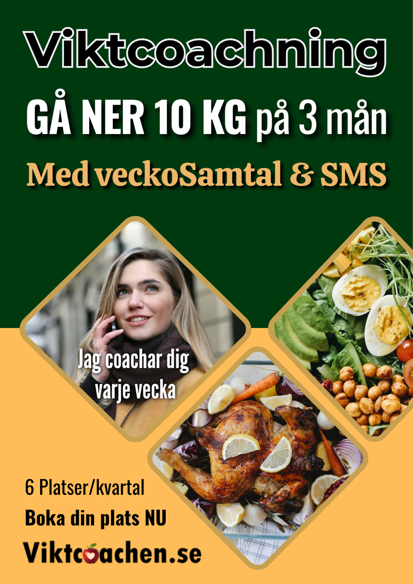 8. 🌟 VIKTCOACHNING I 3 MÅNADER. Med Samtal varje vecka, daglig sms-support och privat Fb-grupp. Min BÄSTA diet med 105 recept ingår. (Du kan delbet./mån.)