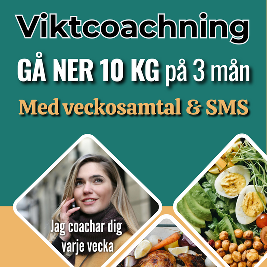 7. 🌟 VIKTCOACHNING I 3 MÅNADER. Med Samtal varje vecka, daglig sms-support och privat Fb-grupp. Min BÄSTA diet med 105 recept ingår. (Du kan delbet./mån.)